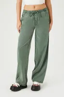 Women's High-Rise Drawstring Wide-Leg Pants in Olive, XS