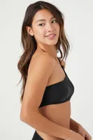 Women's Tortoiseshell Ring One-Shoulder Bikini Top in Black Small