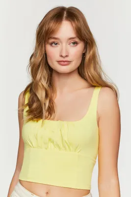 Women's Ruched Cropped Tank Top in Citrus Medium