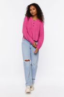 Women's Ribbed Button-Front Sweater in Azalea Small