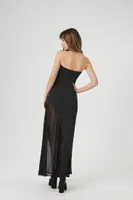 Women's Strapless Sheer Maxi Dress in Black, XL