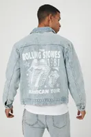 Men The Rolling Stones Denim Trucker Jacket in Light Denim/White, XXL