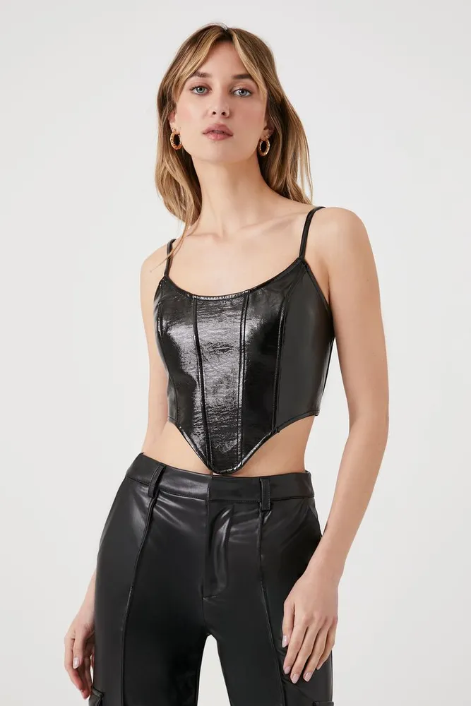 Women's Faux Leather Corset in Black