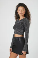 Women's Studded Acid Wash Crop Top in Black Large