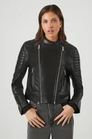 Women's Dual-Zip Faux Leather Moto Jacket in Black Small