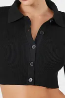 Women's Sweater-Knit Cropped Shirt in Black Medium