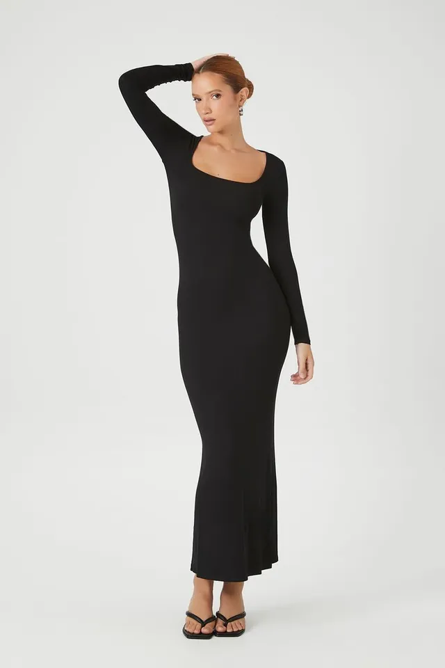 black ribbed bodycon maxi dress 525 America Hope: Rib Polo Maxi Dress Black / XS main image 0