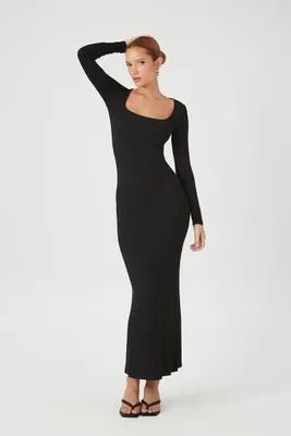 Women's Ribbed Bodycon Maxi Dress in Black Large