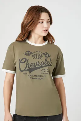 Women's Chevrolet Graphic Ringer T-Shirt Olive,