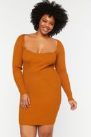 Women's Ribbed Square-Neck Mini Dress in Rust, 2X