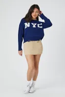 Women's Distressed NYC Graphic Sweater in Blue Medium