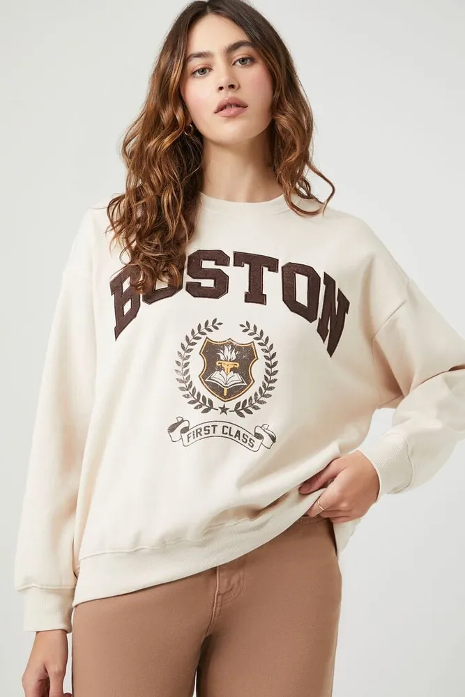 Forever 21 Women's Boston Graphic Pullover in Birch Medium