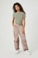 Women's Waffle Knit Cropped T-Shirt in Cypress Medium