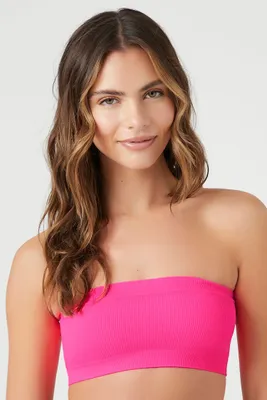 Women's Seamless Ribbed Bandeau in Neon Pink Medium