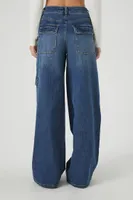 Women's Baggy Frayed Cargo Jeans Dark Denim,