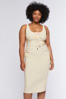 Women's Lace-Up Bodycon Midi Dress in Cream, 0X