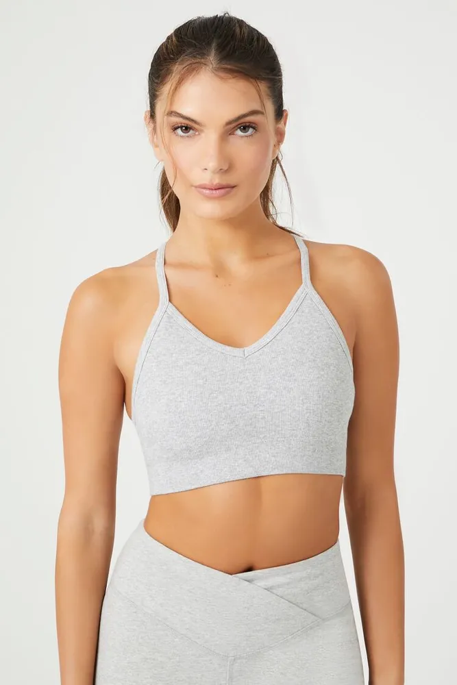 Forever 21 Women's Seamless Strappy Longline Sports Bra in Heather Grey  Small