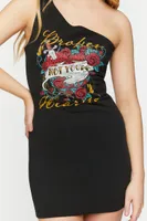 Women's Broken Hearts Graphic One-Shoulder Dress