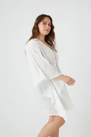 Women's Pom Pom-Trim Kimono in White, 1X