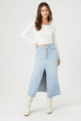 Women's Split-Front Denim Maxi Skirt in Light Denim, 28