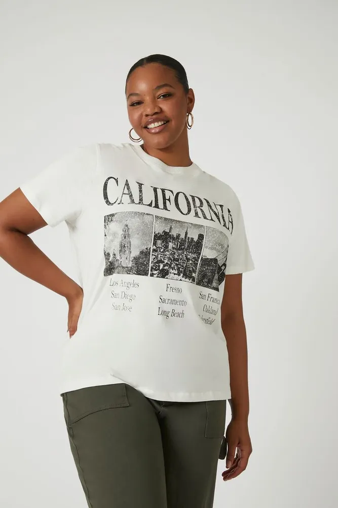 Women's California Cities T-Shirt in Cream/Black, 0X