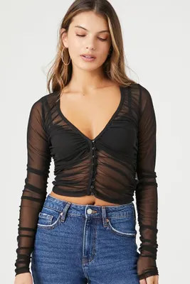 Women's Sheer Ruched Mesh Crop Top