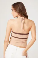 Women's Sweater-Knit Halter Crop Top in Brown/Dark Brown Large