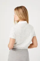 Women's Striped Polo Shirt in Heather Grey/White, XL