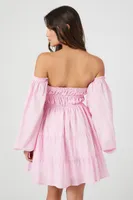 Women's Off-the-Shoulder Babydoll Mini Dress in Pink Small