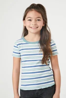 Girls Rib-Knit Striped T-Shirt (Kids) in Blue, 11/12