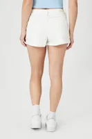 Women's Belted Retro High-Rise Denim Shorts Cream,