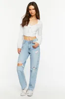 Women's Lace-Up Seamed Crop Top in White Large