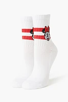 Striped Minnie Mouse Crew Socks in White/Red