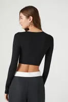 Women's Seamless Long-Sleeve Crop Top in Black Small