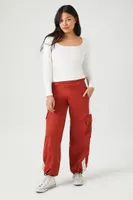 Women's Twill Side-Striped Cargo Pants Red/White,