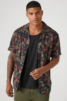 Men Floral Print Short-Sleeve Shirt in Black, XXL