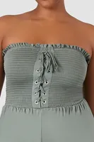 Women's Smocked Lace-Up Jumpsuit