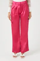 Women's Satin Cargo Pants in Pink Medium