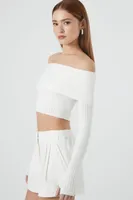 Women's Sweater-Knit Off-the-Shoulder Top in Vanilla Large