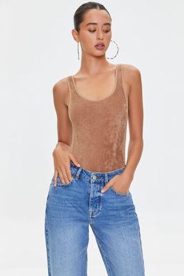 Women's Terry Cloth High-Leg Bodysuit in Mocha, S/M