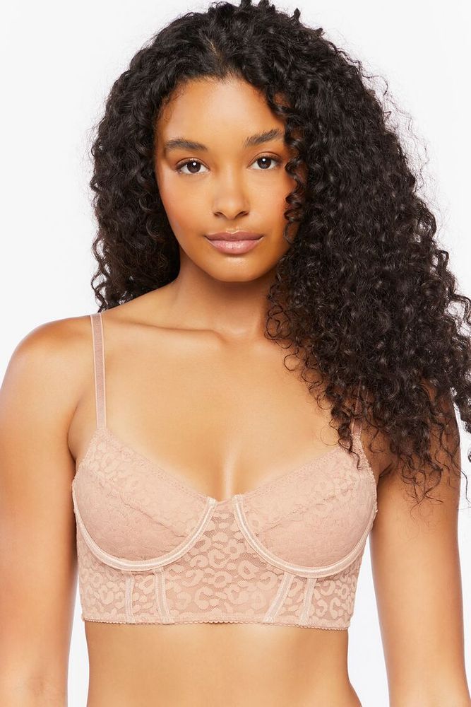 Forever 21 Women's Mesh Leopard Print Bra in Taupe Small