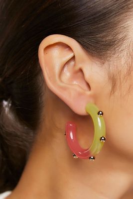 Women's Gradient Hoop Earrings in Green/Pink