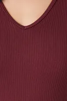 Women's Seamless Ribbed V-Neck Bodysuit in Wine Medium