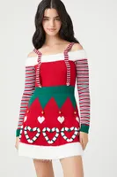 Women's Candy Cane Heart Elf Mini Dress in Red Small