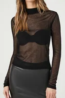 Women's Sheer High-Neck Top in Black, XS