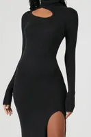 Women's Cutout Turtleneck Midi Sweater Dress in Black Medium