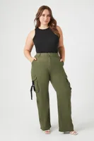 Women's Twill Wide-Leg Cargo Pants in Olive