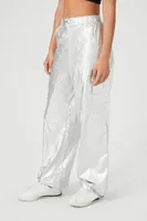 Women's Metallic Cargo Pants in Silver Large