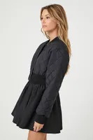 Women's Cropped Quilted Bomber Jacket in Black, XL