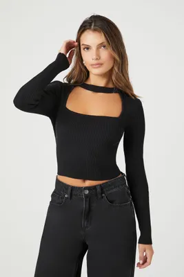 Women's Sweater-Knit Cutout Crop Top Large